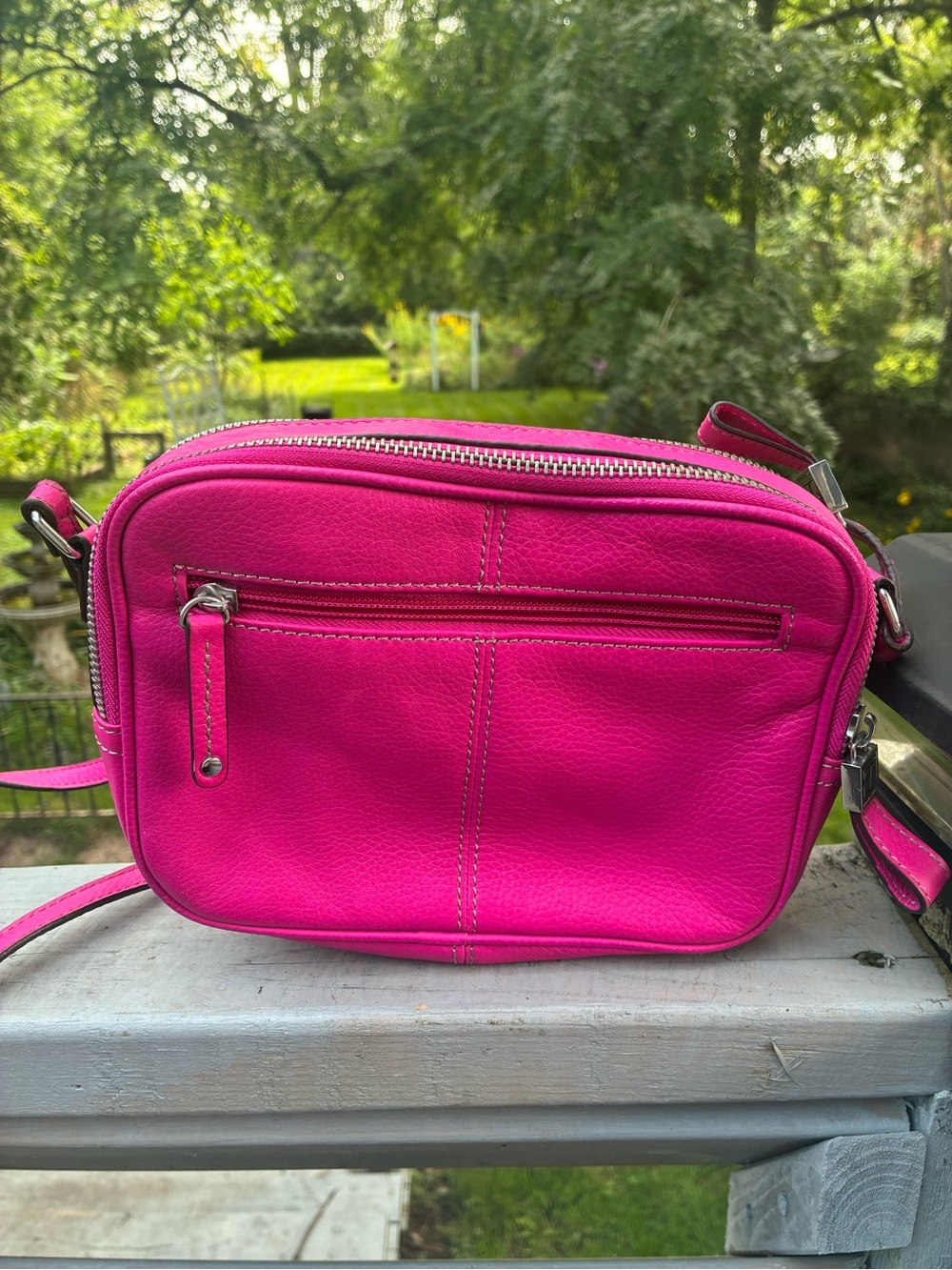 Bright Pink Tignanello Leather Crossbody Bag